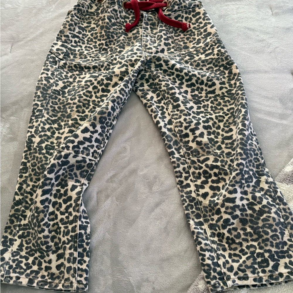 BiBi Leopard Print Women's Barrel Jeans  with Red Tie